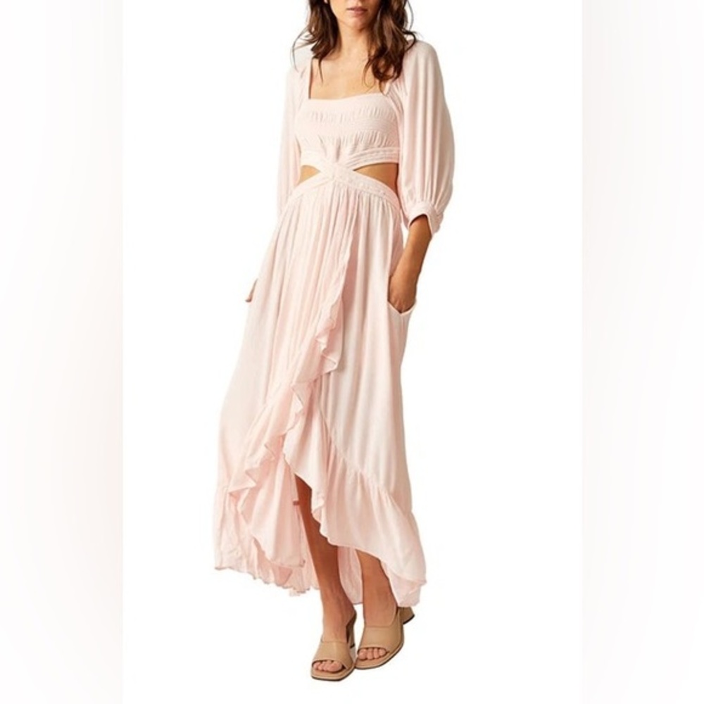 Free People Cross My Heart Cut Out Maxi Dress in Rosewater